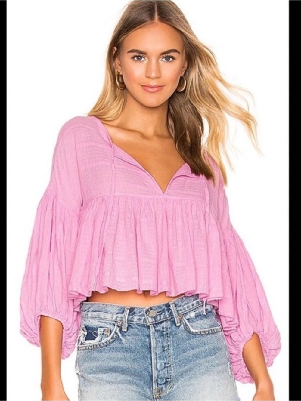 Free People Pink Billowy Peasant Top - Picture 10 of 10